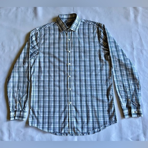 Kenneth Cole Gray Plaid Collared Button-Up Long Dress Shirt - Picture 2 of 7